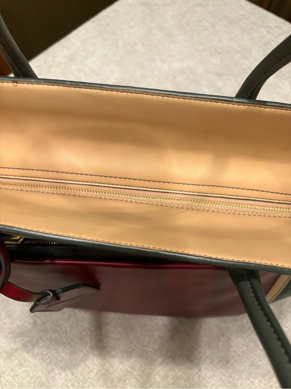 Reed Krakoff Colorblock Leather Tote Bag in Burgundy, Beige & Gray